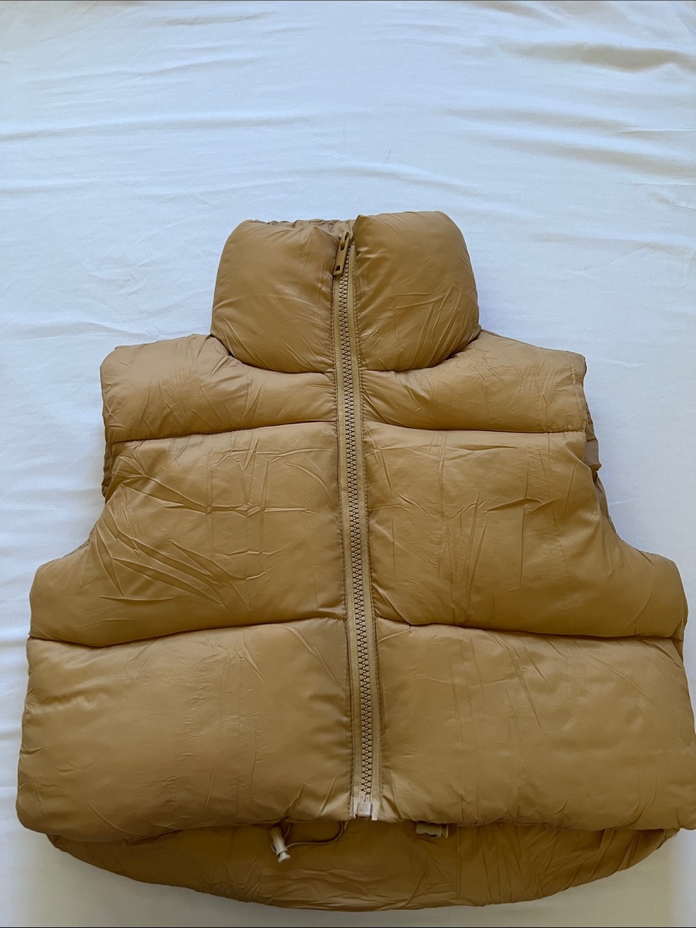 Women's Camel Puffer Vest with High Collar